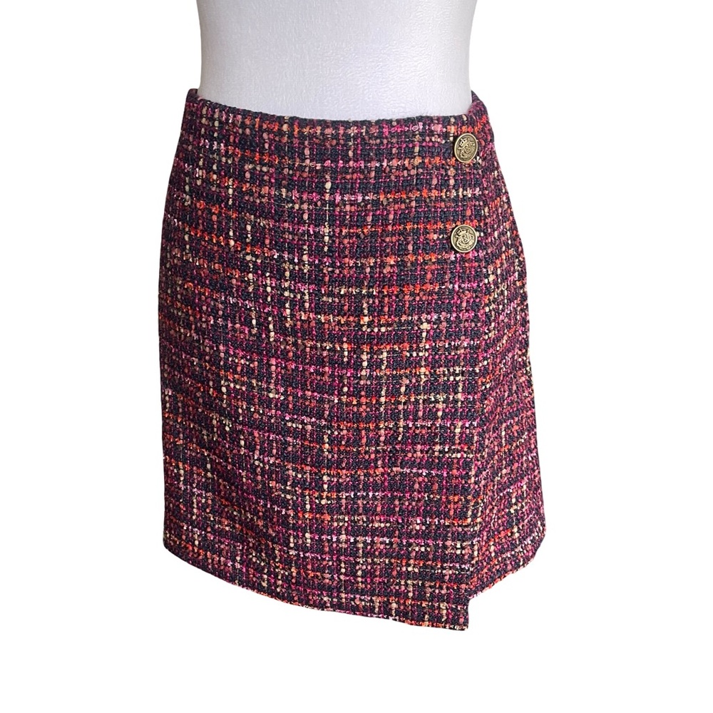 NWT Loft Tweed Pink Burgundy Navy Faux Wrap Dress Size 4